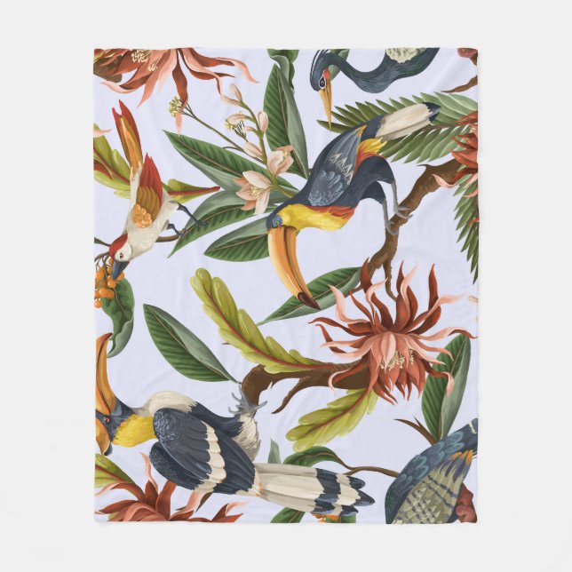 Couverture Polaire Oiseaux & Fleurs : Motif Vintage tropical. (Devant)