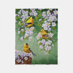 Couverture Polaire Oiseaux Goldfinch & Fleurs de fleurs de pomme