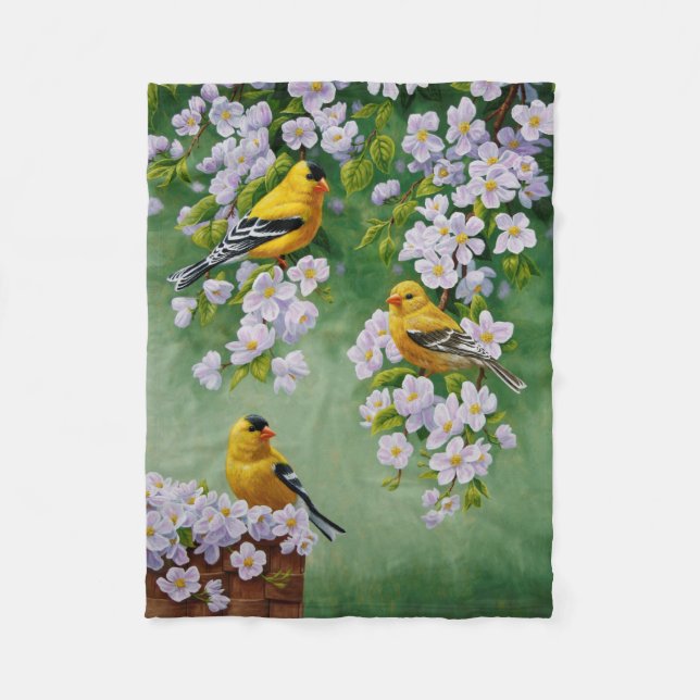 Couverture Polaire Oiseaux Goldfinch & Fleurs de fleurs de pomme (Devant)