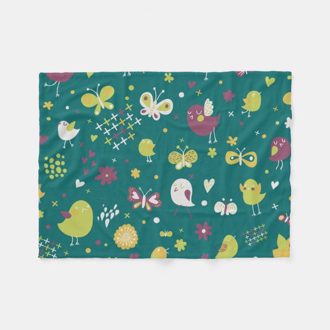 Couverture Polaire Oiseaux lunaires et papillons Blanche polaire (Devant (Horizontal))
