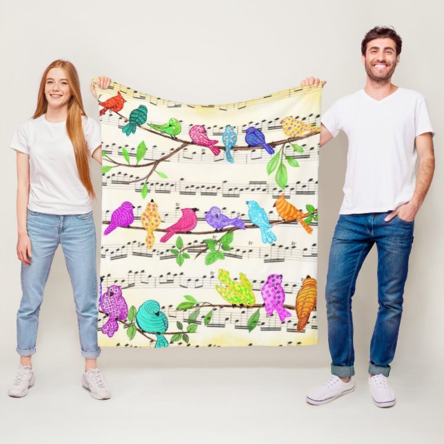 Couverture Polaire Oiseaux musicaux colorés Fleece Blankes (En situation)