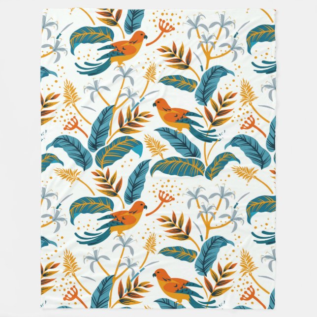 Couverture Polaire Oiseaux tropicaux exotiques et motif feuille luxur (Devant)