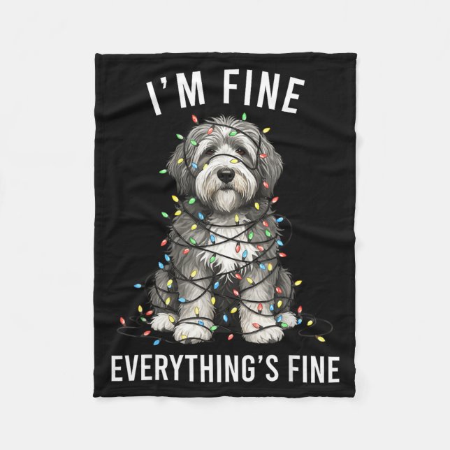 Couverture Polaire Old English Sheepdog Christmas I'm Fine Everything (Devant)