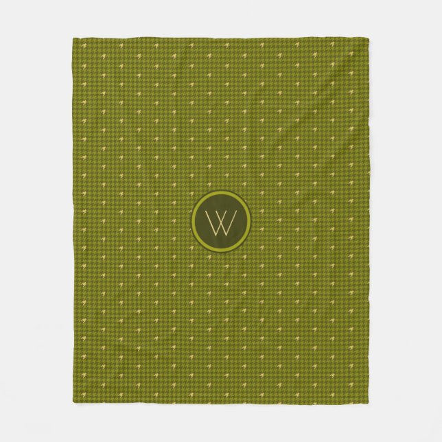 Couverture Polaire Olive avec Houndstooth Houndstooth Blanche polaire (Devant)
