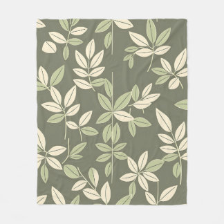 Couverture Polaire Olive Sage Botanical Leaves Pattern