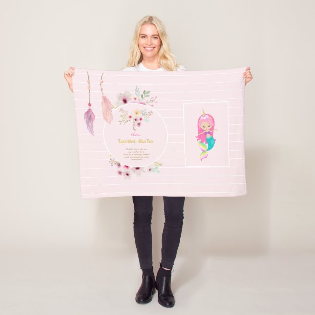 Couverture Polaire OLIVIA - Filles Nom Signification Cadeau - Sirène  (En situation)