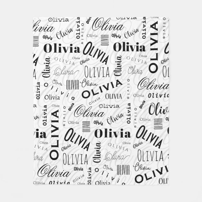 Couverture Polaire Olivia Nom Personnalisé Noir Blanc  (Devant)