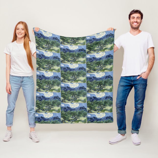 Couverture Polaire Oliviers de Van Gogh - Art de Blue Mountain (En situation)