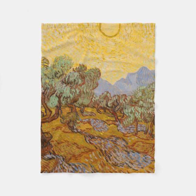 Couverture Polaire Oliviers de Van Gogh Ciel Soleil Jaune (Devant)