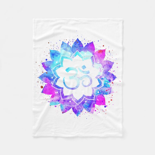 Couverture Polaire *~* OM Blanc rose violet Lotus Flower Mandala (Devant)