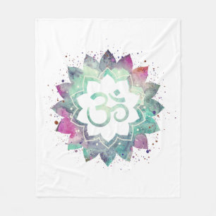 Couverture Polaire *~* OM Symbole Fleur Lotus Mandala Turquoise blanc