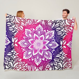 Couverture Polaire Ombre rose et violet Mandala Fleece Blanche