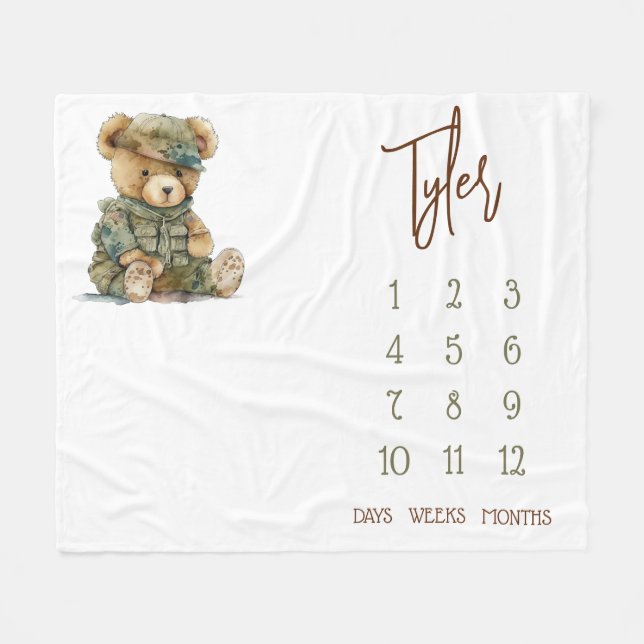 Couverture Polaire On Peut Attendre ! Militaire Teddy Baby Milestone (Devant (Horizontal))