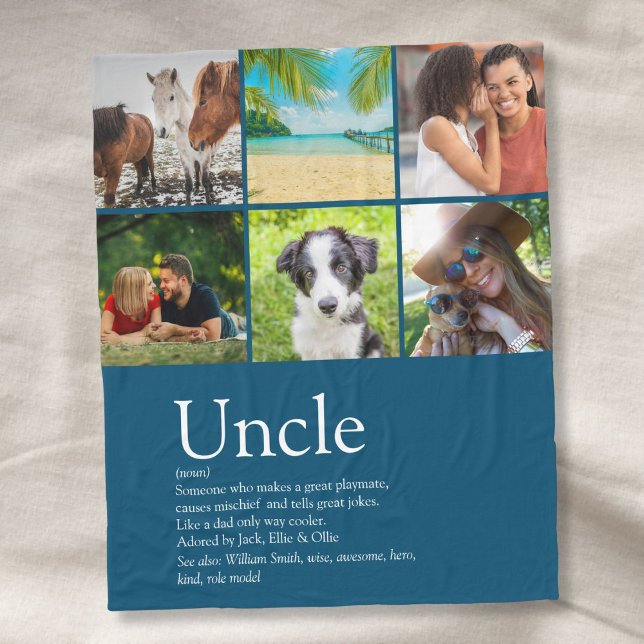 Couverture Polaire Oncle Moderne, Définition de Funcle Amusante Bleue (Modern Uncle, Funcle Definition Fun Blue 6 Photo Fleece Blanket)