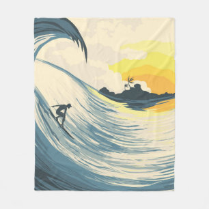 Couverture Polaire Onde tropicale et surfer au coucher du soleil
