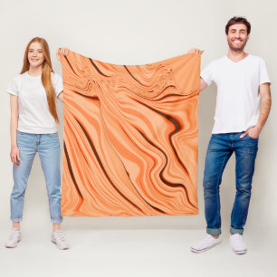 Couverture Polaire Ondes dans les tons orange, cylindre marron incurv