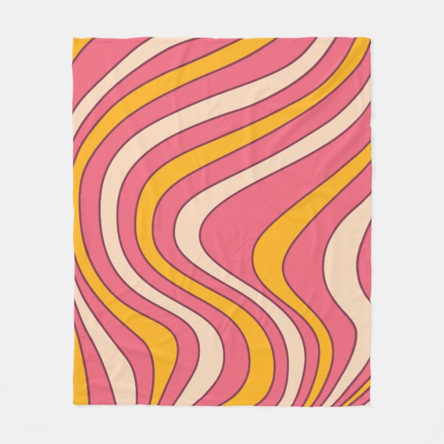 Couverture Polaire Ondes de style rétro rose et orange (Devant)