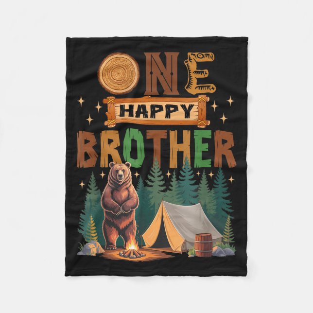 Couverture Polaire One Happy Brother Camper 1st Birthday Camng Bear  (Devant)