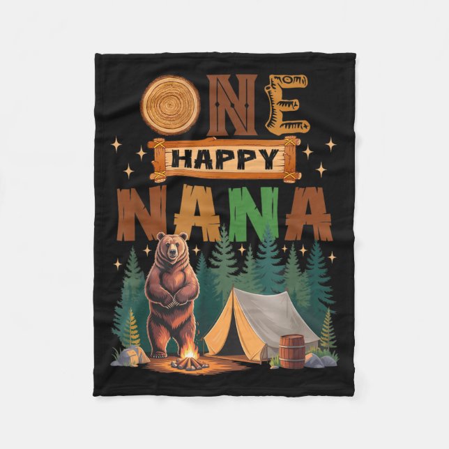 Couverture Polaire One Happy Nana Camper 1st Birthday Camng Bear  (Devant)