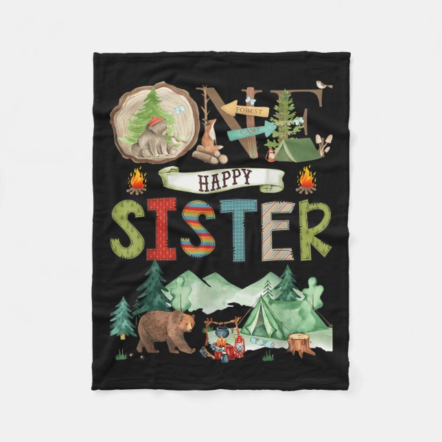 Couverture Polaire One Happy Sister Camper 1st Birthday Camng Bear  (Devant)