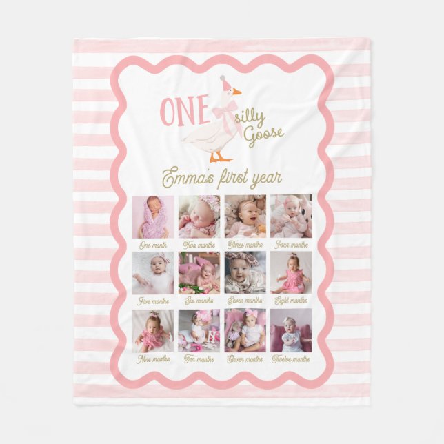 Couverture Polaire One Silly Goose 1st Birthday Photo Sign (Devant)