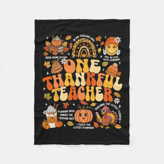 Couverture Polaire One Thankful Teacher Thanksgiving Groovy Fall Autu (Devant)