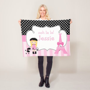 Couverture Polaire Ooh la Paris Tour Eiffel Rose et Noir