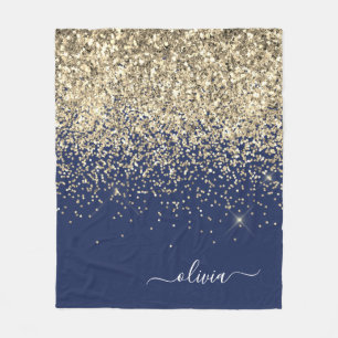 Couverture Polaire Or Monogramme Paillettes Étincelles Féminin Bleu M