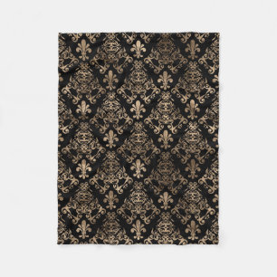 Couverture Polaire Or motif de fleur de lis sur noir