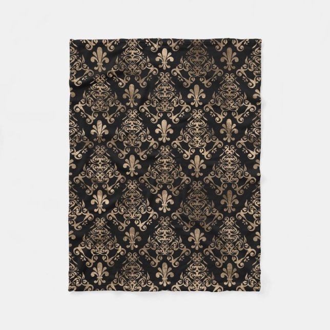 Couverture Polaire Or motif de fleur de lis sur noir (Devant)