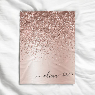 Couverture Polaire Or Rose Gold - Rose Pâle Pailleté Monogramme Nom