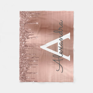 Couverture Polaire Or rose - Paillettes Rose Blush Monogramme Métal N