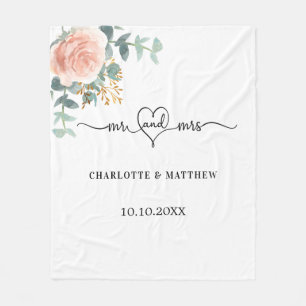 Couverture Polaire or rose vert fleuri m mme heart mariage