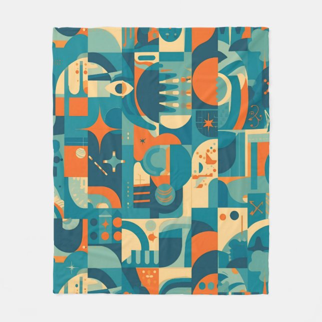 Couverture Polaire Orange and Teal Geometric Abstract (Devant)