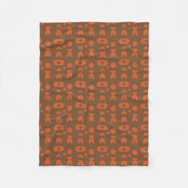 Couverture Polaire Orange Brûlé & Marron Chocolat Géométrique Abstrai (Devant)
