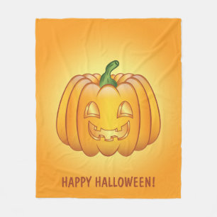 Couverture Polaire Orange Cartoon Citrouille Et Happy Halloween Texte