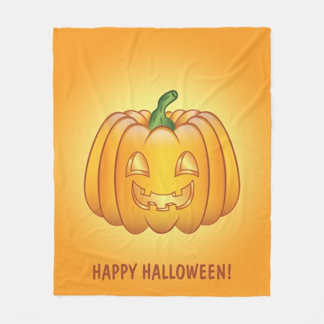 Couverture Polaire Orange Cartoon Citrouille Et Happy Halloween Texte (Devant)