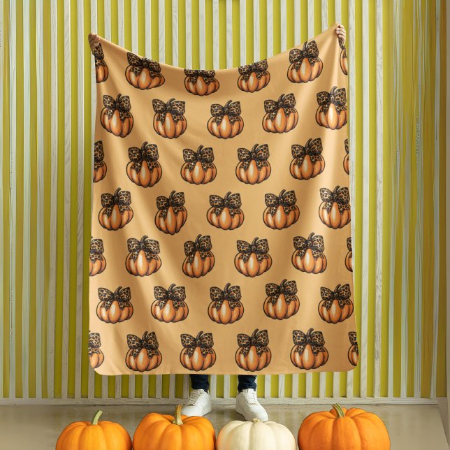 Couverture Polaire Orange Coquette Automne Halloween Leopart Citrouil (Orange Coquette Autumn Halloween Leopart Pumpkin Fleece Blanket)
