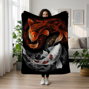 Couverture Polaire Orange Et Blanc Lucky Koi Poisson Japon Art