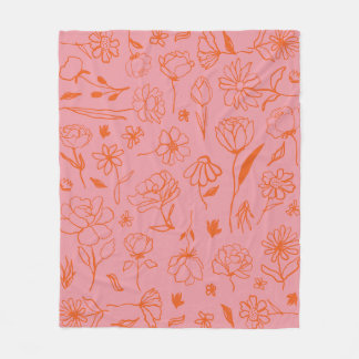 Couverture Polaire Orange et rose Abstrait d'encre botanique florale