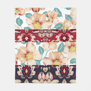 Couverture Polaire Orange fleurs vintages avec paisley borde sans sou