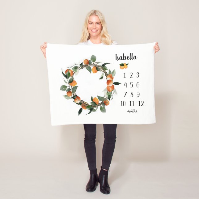 Couverture Polaire Orange Girl Milestone Blanket, Oranges Bab mensuel (En situation)