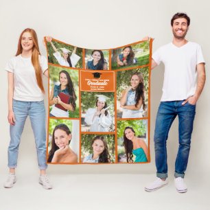 Couverture Polaire Orange Graduate Photo Collage Custom Graduate