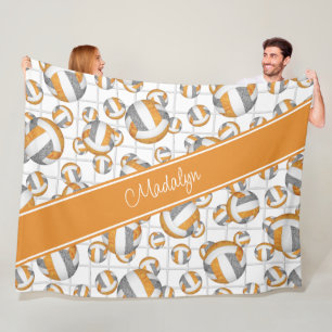 Couverture Polaire Orange gris girly volleyballs motif net accent