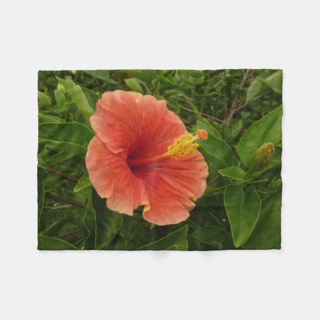 Couverture Polaire Orange Hibiscus Fleur Tropical Floral (Devant (Horizontal))