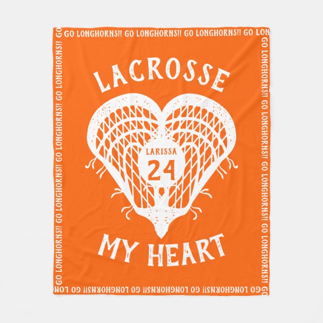 Couverture Polaire Orange Lacrosse Mon Coeur Fleece Blanket (Devant)