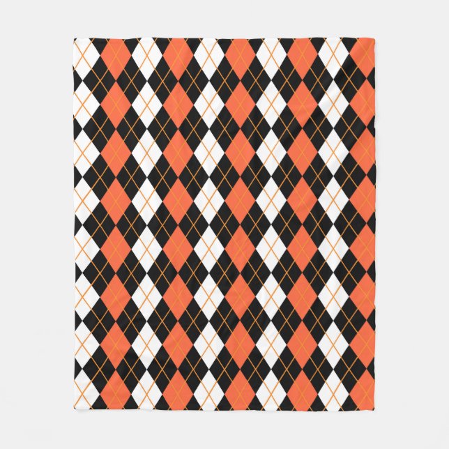 Couverture Polaire Orange noir Jacquard blanc Diamant Design (Devant)