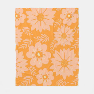 Couverture Polaire Orange Pêche Tropical Floral Botanique Été