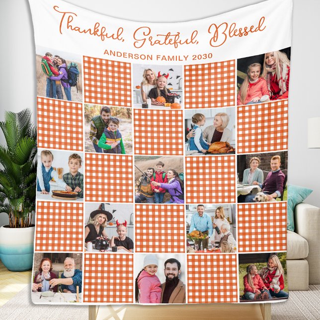 Couverture Polaire Orange Plaid Famille personnalisée 13 Photo Collag (Créateur téléchargé)