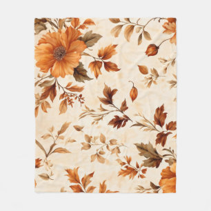 Couverture Polaire Orange profonde Vintage Floral Motif d'automne